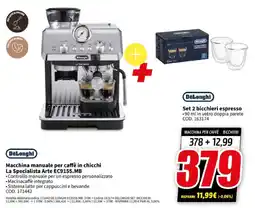 MediaWorld DeLonghi Macchina manuale per caffè in chicchi La Specialista Arte EC9155.MB + Set 2 bicchieri espresso offerta