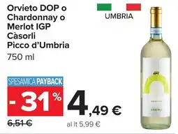 Carrefour Orvieto DOP O Chardonnay o Merlot IGP Càsorli Picco d'Umbria offerta