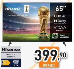 Unieuro Hisense SMART TV 4K LED 65A60 offerta