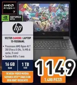Unieuro hp VICTUS GAMING LAPTOP 15-FB3006NL offerta