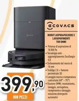 Unieuro Ecovacs robot aspirapolvere e lavapavimenti T80 omni offerta
