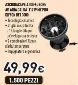 Unieuro Bellissima asciugacapelli diffusore ad aria calda 11799 my pro diffon DF1 3000 offerta