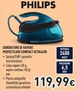Unieuro PHILIPS GENERATORE DI VAPORE PERFECTCARE COMPACT GC7846/80 offerta