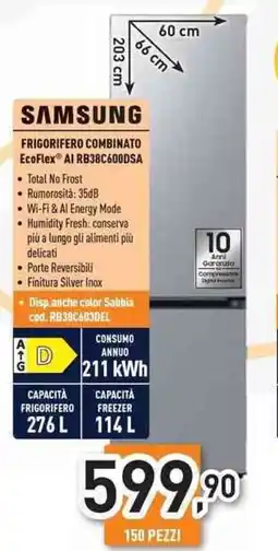 Unieuro SAMSUNG FRIGORIFERO COMBINATO EcoFlex Al RB38C600DSA offerta