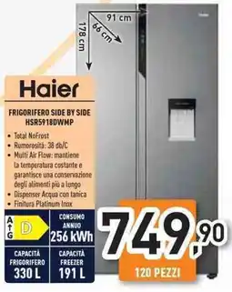 Unieuro Haier FRIGORIFERO SIDE BY SIDE HSR5918DWMP offerta