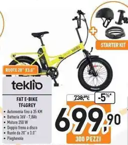 Unieuro teklio FAT E-BIKE TF4GREY offerta