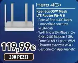 Unieuro Hero 4G+ KeeneticOS Mesh LTE Router Wi-Fi 6 offerta