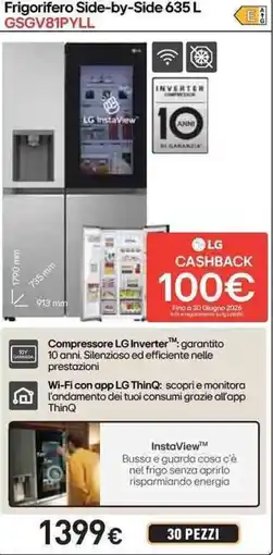 Unieuro LG Frigorifero Side-by-SideLG InstaView GSGV81PYLL offerta