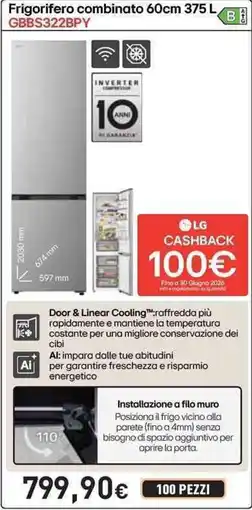 Unieuro LG Frigorifero combinato 60cm GBBS322BPY offerta
