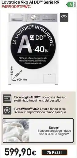 Unieuro LG Lavatrice Al DD Serie R9 F4R9009TPWC offerta