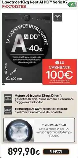 Unieuro LG Lavatrice Next AI DD Serie X7 F4X7013TBB offerta