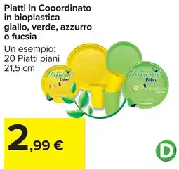 Carrefour Piatti in Cooordinato in bioplastica giallo, verde, azzurro o fucsia offerta