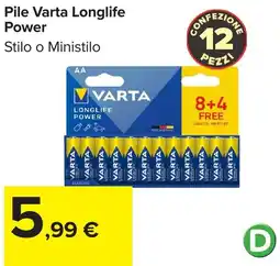 Carrefour Pile Varta Longlife Power offerta