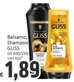 Paghi Poco Balsamo, Shampoo GLISS offerta