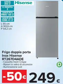 Carrefour Frigo doppia porta Inox Hisense RT267D4ADE offerta