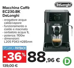 Carrefour Macchina Caffè EC230.BK DeLonghi offerta