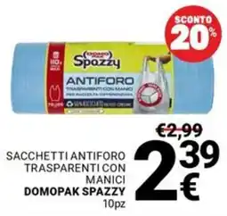 Supermercati Gulliver Sacchetti antiforo trasparenti con manici DOMOPAK SPAZZY offerta