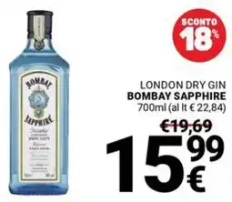 Supermercati Gulliver London dry gin BOMBAY SAPPHIRE offerta