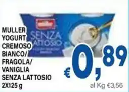 DEM Muller yogurt cremoso bianco/ fragola/ vaniglia senza lattosio offerta