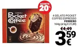 Supermercati Gulliver 4 gelato pocket coffee espresso FERRERO offerta