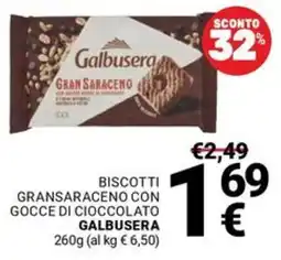 Supermercati Gulliver Biscotti gransaraceno con gocce di cioccolato GALBUSERA offerta