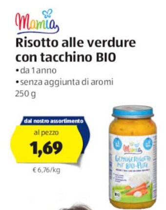ALDI Mamia Risotto Alle Verdure con Tacchino Bio 250 g offerta
