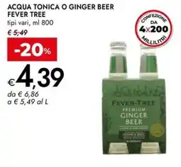 Bennet Acqua tonica o ginger beer FEVER TREE offerta