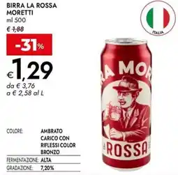 Bennet Birra la rossa MORETTI offerta