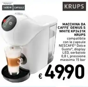 MACCHINA DA CAFFE' GENIUS S WHITE KP2431K KRUPS