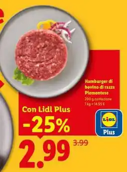 Lidl Hamburger di bovino di razza Piemontese offerta