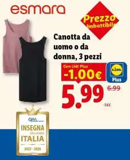 Lidl esmara Canotta da uomo o da donna, 3 pezzi offerta