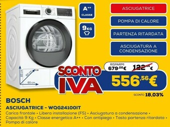 Euronics Wqg24100it asciugatrice libera installazione caricamento frontale 9 kg a++ bianco offerta