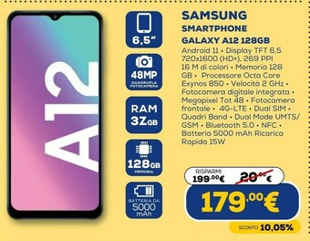 Euronics Galaxy a12 sm-a125f 16,5 cm (6.5") 4g usb tipo-c 4 gb 128 gb 5000 mah blu offerta