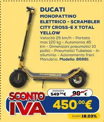 Euronics Ducati monopattino elettrico - scrambler city cross-e x total yellow offerta