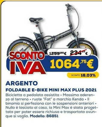Euronics Argento foldable e-bike mini max plus 2021 offerta