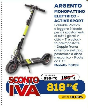 Euronics Argento monopattino elettrico - active sport offerta