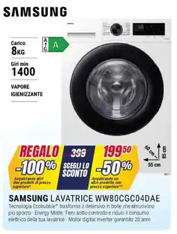 Trony SAMSUNG LAVATRICE WW80CGC04DAE offerta