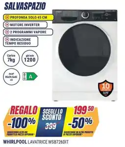 Sinergy WHIRLPOOL LAVATRICE WSB726DIT offerta