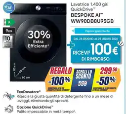 Sinergy SAMSUNG Lavatrice 1.400 giri QuickDrive BESPOKE AI WW90DB8U95GB offerta