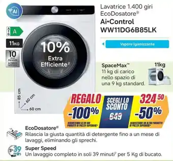 SAMSUNG Lavatrice 1.400 giri EcoDosatore Ai-Control WW11DG6B85LK