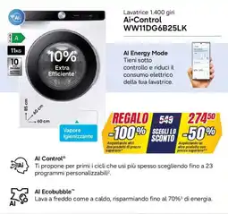 Trony SAMSUNG Lavatrice 1.400 giri Ai-Control WW11DG6B25LK offerta