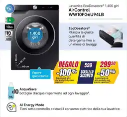 Trony SAMSUNG Lavatrice EcoDosatore 1.400 giri Ai Control WW10FG6U94LB offerta