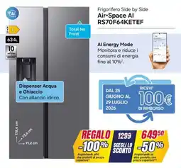 Trony SAMSUNG Frigorifero Side by Side Air Space Al RS70F64KETEF offerta