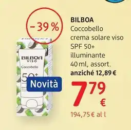 dm drogerie markt Bilboa Coccobello crema solare viso SPF 50+ illuminante offerta