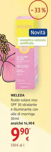 dm drogerie markt Weleda fluido solare viso SPF 30 idratante e illuminante con olio di moringa offerta