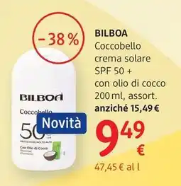 dm drogerie markt Bilboa Coccobello crema solare SPF 50+ con olio di cocco offerta