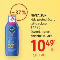 dm drogerie markt Nivea sun kids protect&care latte solare SPF 50+ offerta