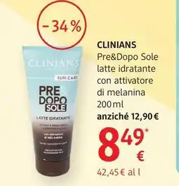 dm drogerie markt Clinians Pre&Dopo Sole latte idratante con attivatore di melanina offerta