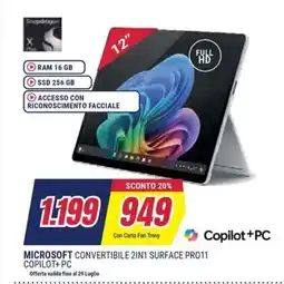 Sinergy Microsoft convertibile 2in1 surface PRO11 copilot+ pc offerta