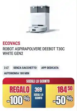 Sinergy Ecovacs robot aspirapolvere deebot T30C white gen2 offerta